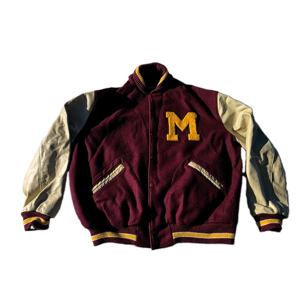 Vintage Settlemier's Mustangs Varsity Letterman Jacket Wool Leather Size 54